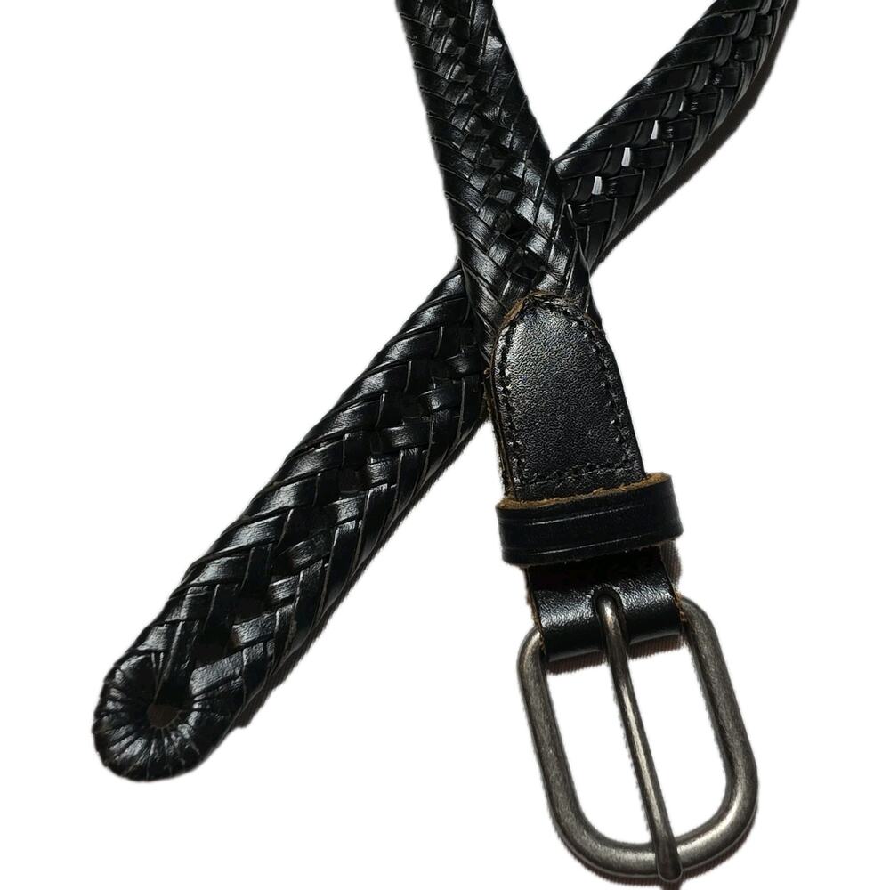 Boys Dress Belt Black Braided Leather Adjustable 27" Medium 1 Inch width